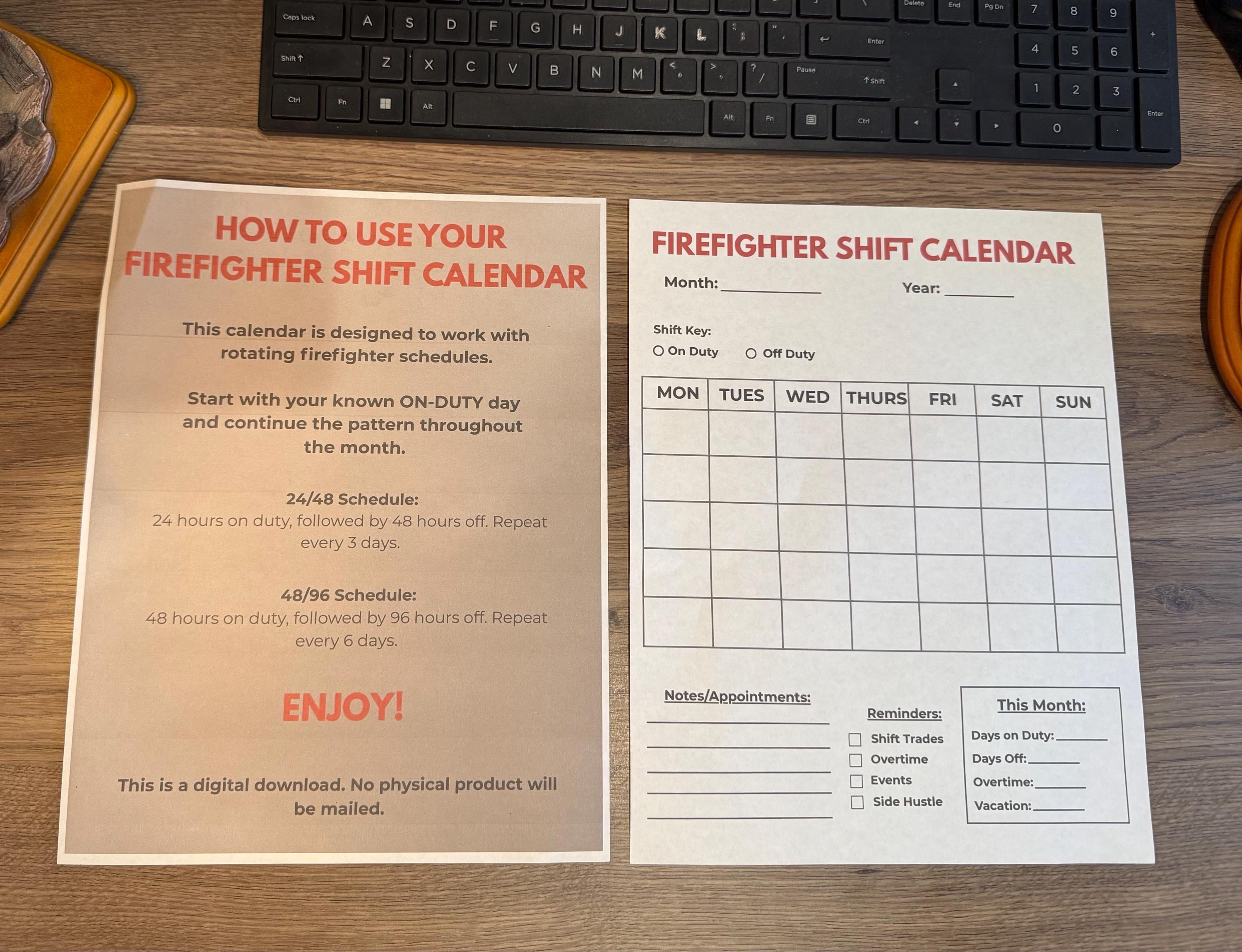 Firefighter Shift Calendar Printable | 24/48 & 48/96 Schedule | Fire ...