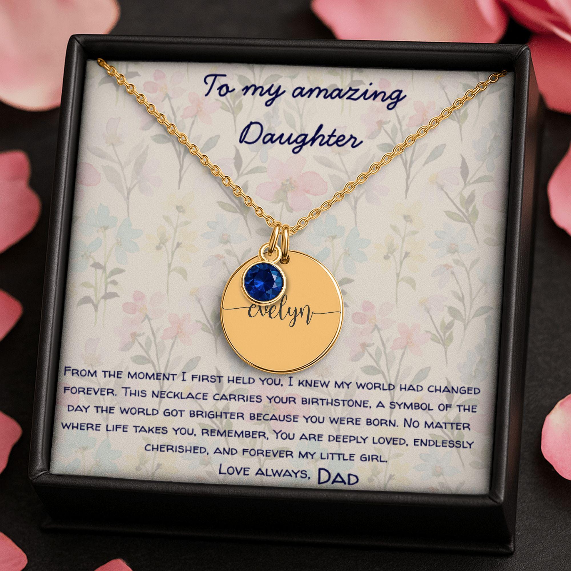 Necklace for daughter: Engraved Gold Pendant, Gift for Daughter from Dad, personalized gift, custom necklace for her, Personalized necklace
