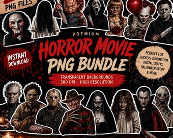 Horror Movie Icons PNG Clipart Bundle | 14 PNG Files | Halloween Horror PNG Bundle | Semi-Realistic | Transparent Background
