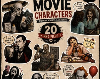 Funny Horror Movie Characters PNG Stickers | Dark Humor Icons (Digital Download)