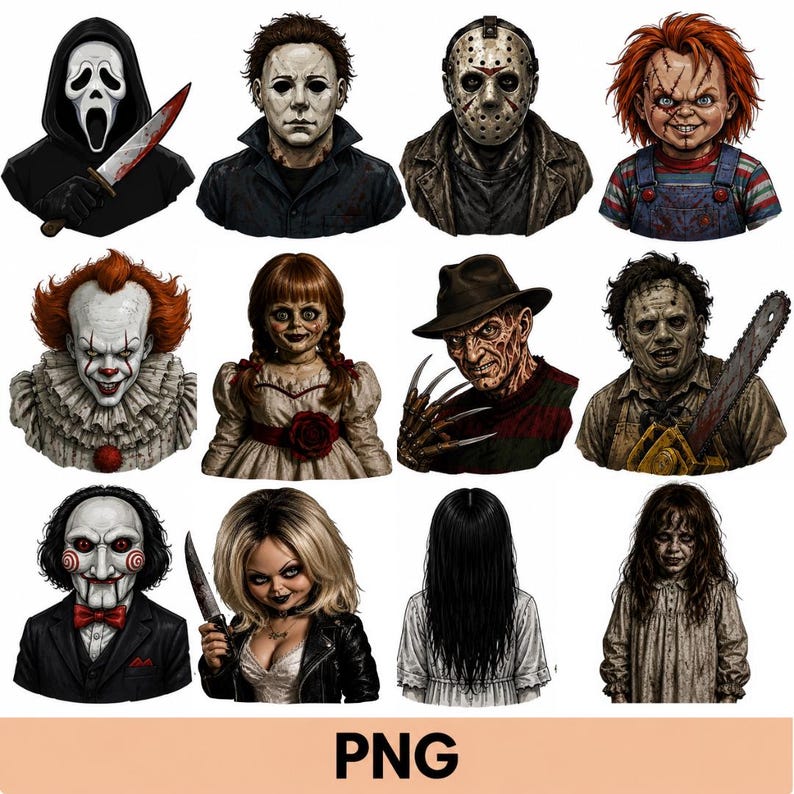 Michael Myers,Scream,Ghostface,Billy the Puppet,saw,Chucky,It Pennywise,The Ring,Freddy Krueger,The Exorcist,the nun,Anabelle,Horror Movies. Horror Movie Icons. semi-realistic horror movie PNG designs. the nun, horror movies characters, chucky stickers. horror characters,horror fan stickers,horror png,horrormovies clipart,horror legends,horror legends png,horror, png designs, freddie krueger png,horror png bundle, horror movie clipart , horror png downloads, horror png, horror movie stamps