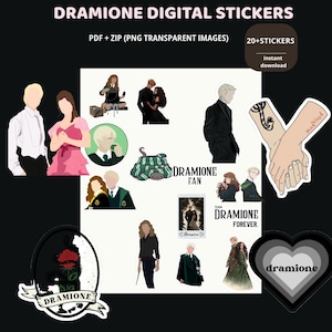 Dramione fanart stickers, Draco Malfoy Hermione Granger, digitale download (ZIP PNG)