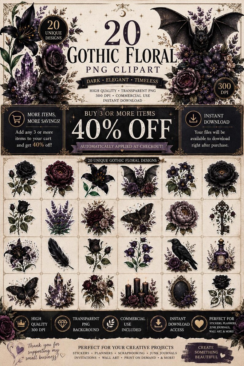 Gothic moth sticker, dark moth clipart, black moth PNG, gothic butterfly, gothic floral sticker, dark botanical PNG, vintage moth clipart, witchy sticker, witchcore PNG, dark academia sticker, occult aesthetic, celestial moth, mystical clipart, Victorian gothic, botanical sticker, printable sticker, digital sticker, transparent PNG, junk journal clipart, scrapbook sticker, commercial use PNG, ghotic flowers, ghotic flowers Png, Gothic Floral Clipart PNG, Dark Botanical Elements, Moody Flowers