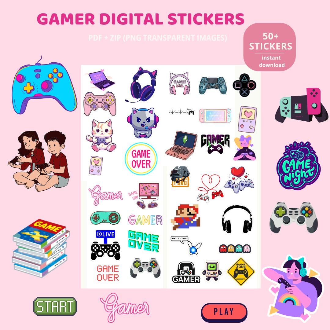 Gamer Digital Stickers – Cute Gaming Pngs for Goodnotes & Digital ...