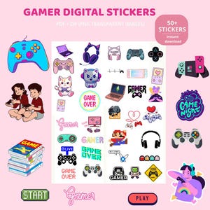 Cute Printable Gaming Stickers for Gamers girls and Gamers boys | Kawaii Gamer Girl Stickers, Pixel Art Stickers, Video Game Stickers