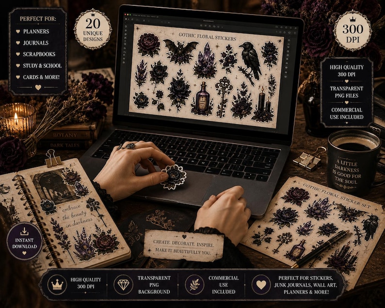 Gothic moth sticker, dark moth clipart, black moth PNG, gothic butterfly, gothic floral sticker, dark botanical PNG, vintage moth clipart, witchy sticker, witchcore PNG, dark academia sticker, occult aesthetic, celestial moth, mystical clipart, Victorian gothic, botanical sticker, printable sticker, digital sticker, transparent PNG, junk journal clipart, scrapbook sticker, commercial use PNG, ghotic flowers, ghotic flowers Png, Gothic Floral Clipart PNG, Dark Botanical Elements, Moody Flowers