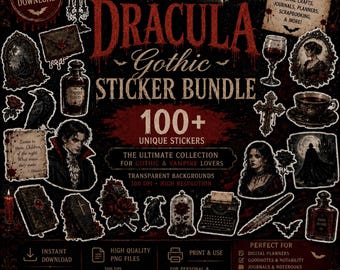 Vampire Printable Sticker Set– Vampire, Castle, Ghotic Stickers, Rose PNGs (Digital Download)