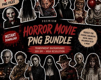 Horror Movie Icons PNG Bundle | 14 PNG files| Semi-Realistic Clipart | Full Commercial Use(Digital Download)