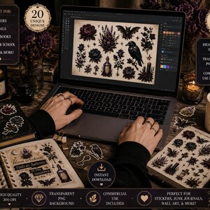 Gothic moth sticker, dark moth clipart, black moth PNG, gothic butterfly, gothic floral sticker, dark botanical PNG, vintage moth clipart, witchy sticker, witchcore PNG, dark academia sticker, occult aesthetic, celestial moth, mystical clipart, Victorian gothic, botanical sticker, printable sticker, digital sticker, transparent PNG, junk journal clipart, scrapbook sticker, commercial use PNG, ghotic flowers, ghotic flowers Png, Gothic Floral Clipart PNG, Dark Botanical Elements, Moody Flowers