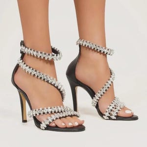 Aylin Crystal Black Heels, Wedding Shoes, Bridal Shoes, Party Shoes, Black Heels, Sparkly Heels, Black Stilettos, Women’s Dress Shoes