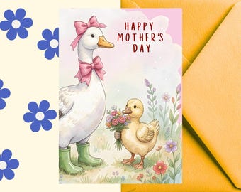 Kaart gans eendje Moederdag | Aquarel dierenkunst (digitale download)