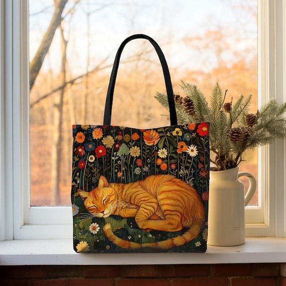 トラ猫のトートバッグ、眠っている子猫のデザイン、花柄の財布 - Etsy 日本