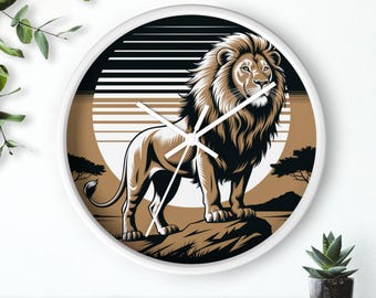Majestic Lion Wall Clock - Animal Decor, Safari Theme, Timeless Decor, Unique Gift, Home Accent, 10" Wall Clock