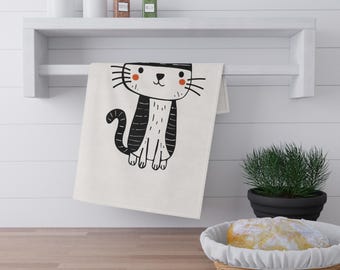 Torchon chat noir | Linge à vaisselle, chaton dessin animé