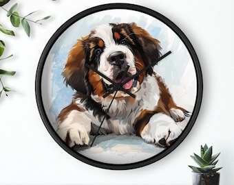 Saint Bernard Clock, Pet Decor, Dog Lover Gift, Home Wall Art, Puppy Clock