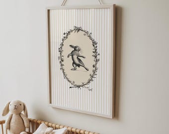 Vintage Bunny Wall Art | Neutral Kid Room Decor, Farmhouse Rabbit Nursery Art