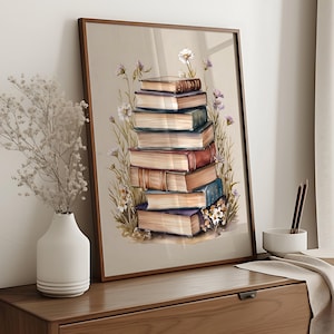 Vintage Book Wall Art, Bedroom Book Decor, Cozy Book Nook Wall Art, Floral Book Wall Decor, Literary Girl Art, Booklover Gift, Rustic Decor