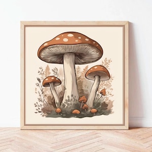 Vintage Mushroom Wall Art, Vintage Botanical Print, Rustic Kitchen Decor, Mushroom Nursery Wall Art, Cottagecore Home Decor, Nature Inspired