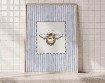 Vintage Bee Wall Art | Cottagecore Kitchen Printable, Honey Bee Nursery Decor
