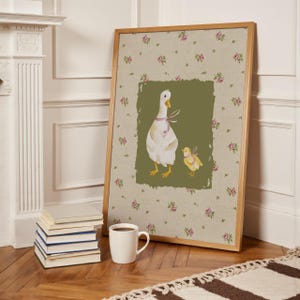 Vintage Duck & Duckling Wall Art, Farmhouse Nursery Decor, Pastel Animal Print, Digital Download, Cottagecore Baby Gift, Printable Poster