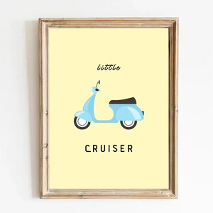 Printable Scooter Wall Art for Kid Room, Pale Yellow Nursery Decor, Cute Transportation Art, Boys Room Printable, Modern Baby Shower Gift