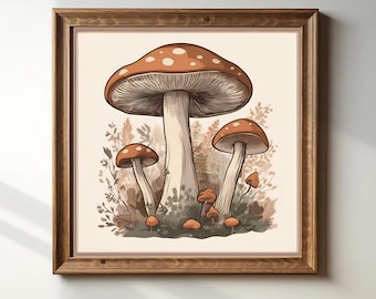 Vintage Mushroom Wall Art | Botanical Kitchen Printable, Cottagecore Nursery Decor