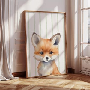 Fuchs Spielzimmer Dekor, Druckbare Kunst, Druckbare Kunst Druck, Baby Tier Wald Kunst, Kinderzimmer Dekor, niedlicher Fuchs Baby Geschenk