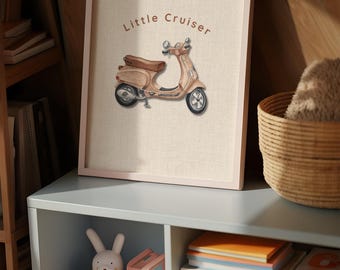 Decorazione murale con scooter d'epoca / stampabile per la cameretta dei bambini, decorazione neutra per la cameretta dei bambini