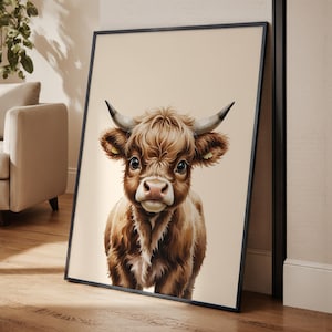 Highland Cow Wall Art | Farm Animal Printable, Baby Calf Poster, Farmhouse Playroom Decor, Western Nursery Digital Download