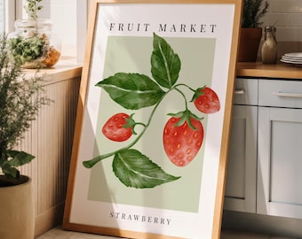 Vintage Strawberry Wall Art | Fruit Kitchen Printable, Cottagecore Plant Home Decor