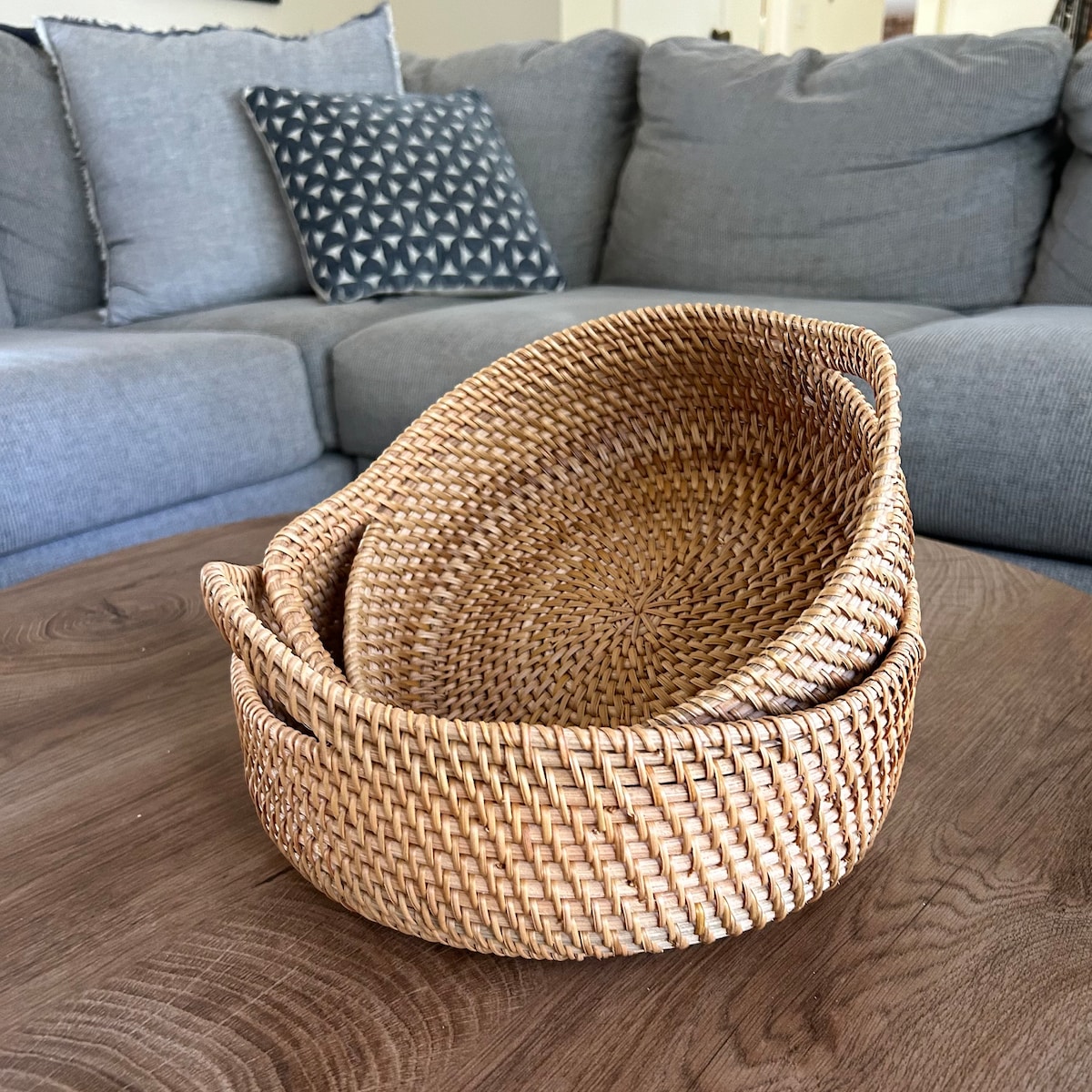Handwoven Rattan Bread Basket set of 2, Fruit Baskets for Kitchen, 100% Natural Rattan Baskets for Serving - Etsy