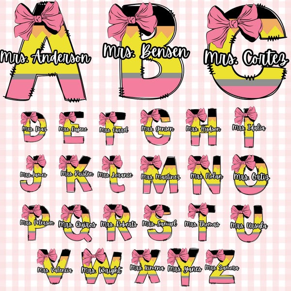 Benutzerdefiniertes Kokette Lehrer Alphabet PNG, Back to School Bundle (digitaler Download)