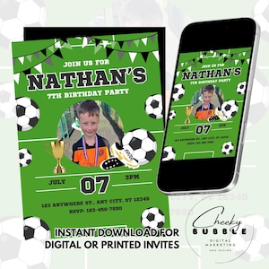 Digital Football Birthday Invitation | Editable Football Party Invite | Personalised Kids Birthday Template