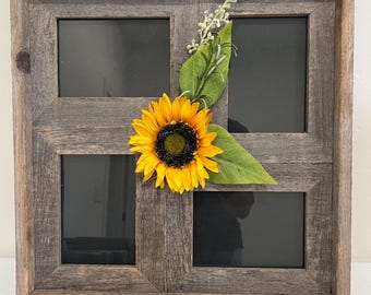 5x7 Multi-Direction Rustic Barn Wood Collage Frame - yellow sunflower and green leaf