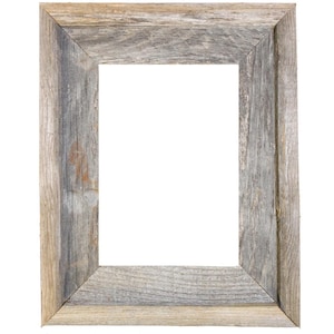 May include: A rustic wooden picture frame with a natural wood finish. The frame has a simple design with a wide border and a smooth surface.
