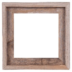 May include: A rustic wooden picture frame with a natural wood finish. The frame has a simple, rectangular design with a slightly raised edge.