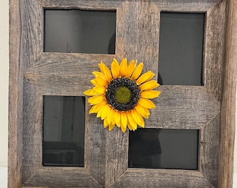 4x6 Multi-Direction Rustic Barn Wood Collage Frame - Yellow Sunflower