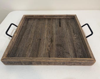Rustic Reclaimed Barn Wood Decorative Square Ottoman Tray with or without handles
