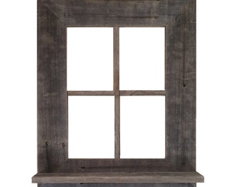 Rustic Barn Wood Window Frame With Shelf
