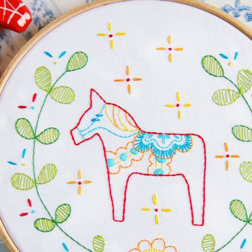 DALA HORSE Pdf Embroidery Pattern Embroidery Hoop Art Folk Etsy
