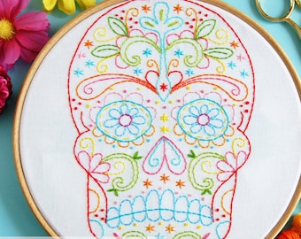 Calavera Sugar Skull Hand Embroidery Pattern  Dia de Los Muertos PDF