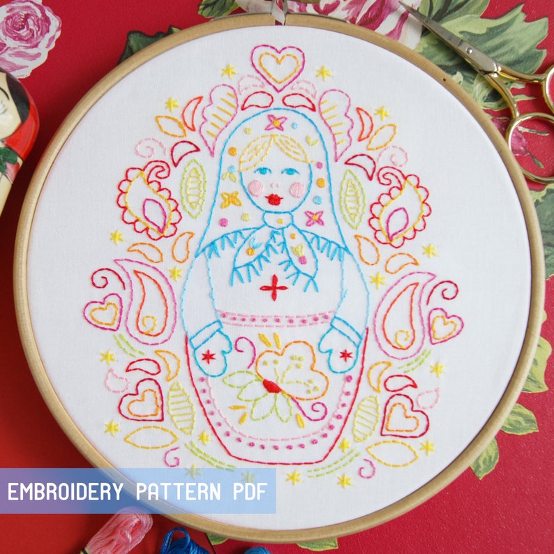 Matryoshka Russian Nesting Doll Embroidery Pattern PDF image 3