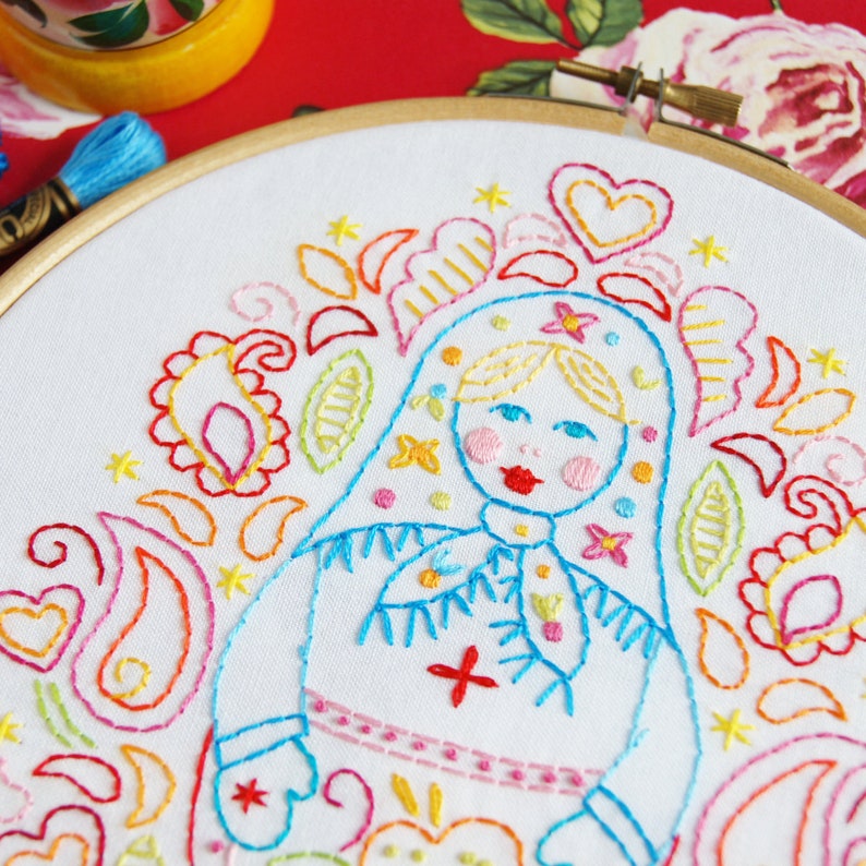 Matryoshka Russian Nesting Doll Embroidery Pattern PDF image 1