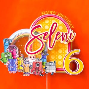 Numberblocks cake topper, shaker, personalized, custom, number-blocks birthday, rainbow, numberblocks party supplies, number blocks cake