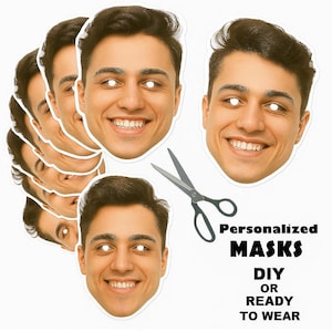 Personalized Photo Face Masks with Elastic, Realistic Face Cutouts For Hen Night Party Costume, DIY or Ready To Wear For Hen do party