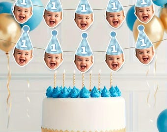 Custom Baby Face Birthday Banner - Personalized Photo Party Bunting