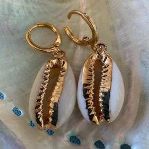 Mermaids Gold Treasure COWRIE Seashells - 18K  “Huggie” Gold Earrings