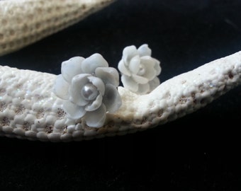 CUSTOM: Petite SEASHELL Flower Post Earrings -handcrafted with Vintage 1920's shells (Limited Availability)