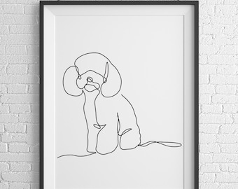 Poodle Dog One Line Art Drawing Print: Modern Minimalist Wall Decor (Digital Download)