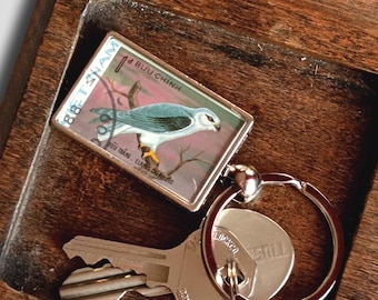 Black-Winged Kite Keyring made with upcycled 1982 postage stamp from Vietnam